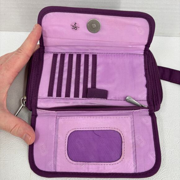 Lug Wristlet Wallet Purple Quilted Nylon Zip Around Card Slots Pockets - Picture 2 of 12